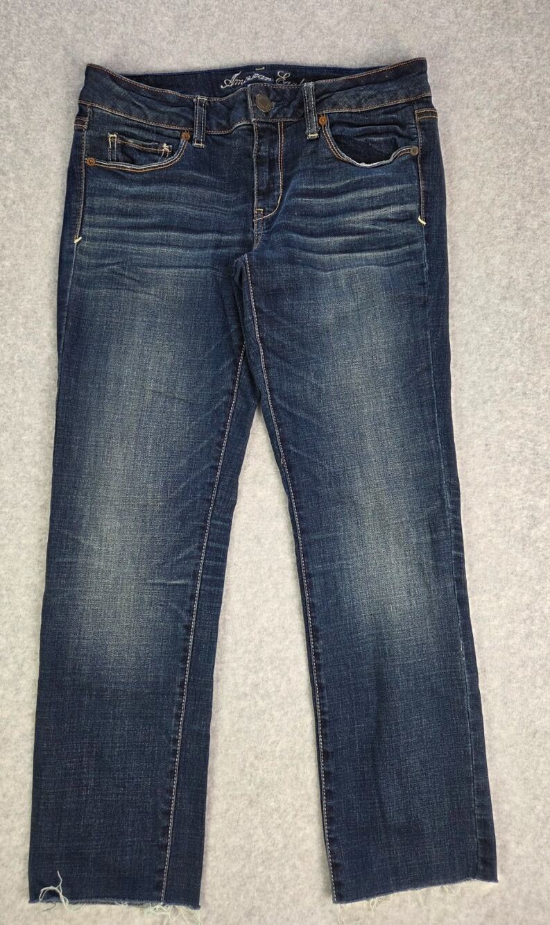American Eagle Stretch Skinny Jeans Women's 8 Regular Custom Raw Cut Crop Blue